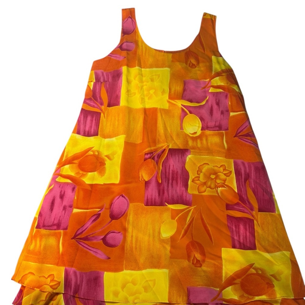 Kathie Lee Collection Orange and Yellow Floral Midi Dress